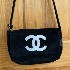 Black Chanel fluffy messenger bag